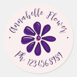 Sticker Rond Écriture Élégante - Nom Téléphone - Fleur