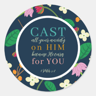 Sticker Rond Écriture florale 1 Pierre 5:7
