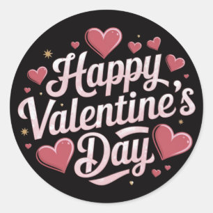 Sticker Rond Écriture Heureuse Sainte-Valentin élégante Coeurs 
