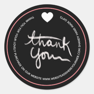 Sticker Rond Écriture manuscrite affaires merci rose noir