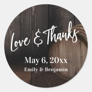 Sticker Rond Écriture manuscrite Amour & Merci Brown baril en b