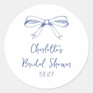 Sticker Rond Écriture Manuscrite Coquette Nœud Bleu Enterrement