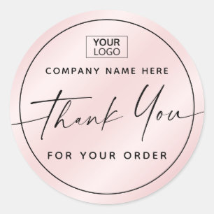 Sticker Rond Écriture manuscrite entreprise merci satin rose