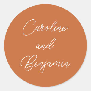 Sticker Rond Écriture manuscrite moderne Mariage brûlé orange
