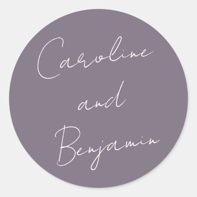 Sticker Rond Écriture manuscrite moderne Mariage Dusty Purple (Devant)