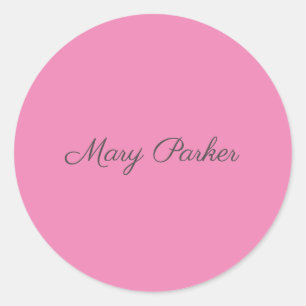 Sticker Rond Écriture manuscrite Nom professionnel simple rose