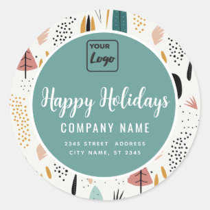 Sticker Rond Écriture minimaliste moderne logo Happy Holidays