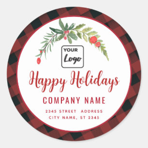 Sticker Rond Écriture moderne Happy Holidays logo rouge saint