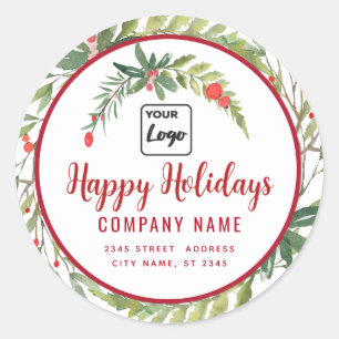 Sticker Rond Écriture moderne Happy Holidays logo rouge saint