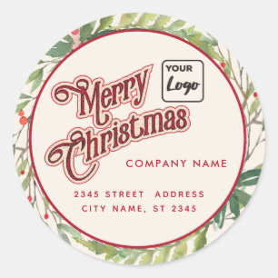 Sticker Rond Écriture moderne Joyeux Noël rouge saint logo Clas