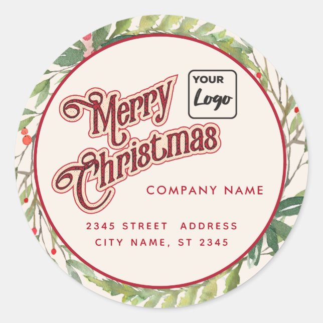 Sticker Rond Écriture moderne Joyeux Noël rouge saint logo Clas (Devant)