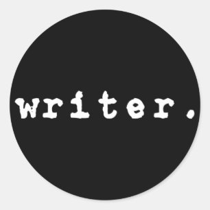Sticker Rond écrivain. (machine à écrire, blanc sur noir) - Sti