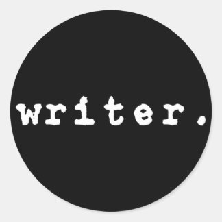Sticker Rond écrivain. (machine à écrire, blanc sur noir) - Sti