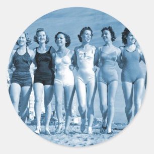 Sticker Rond Écrous surfants de plage de rétro kitsch vintage