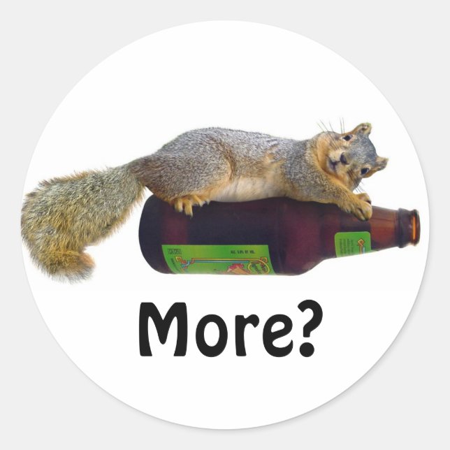 Sticker Rond Écureuil avec bouteille de bière vide (Devant)