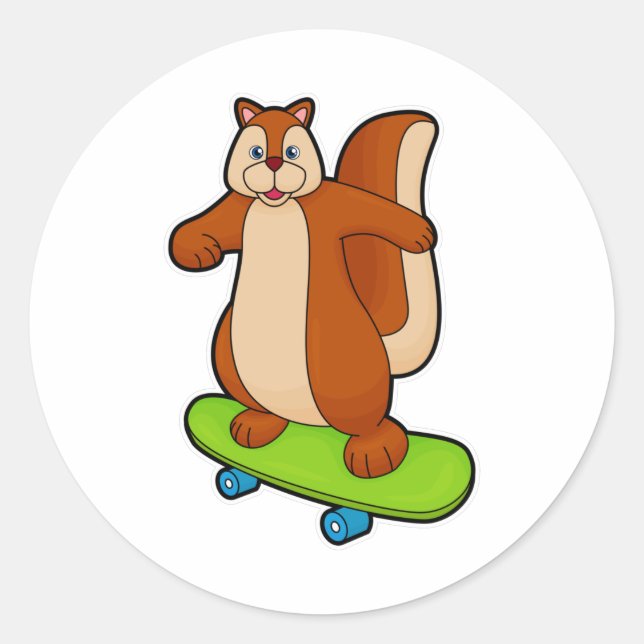 Sticker Rond Écureuil comme patineur avec skateboard (Devant)