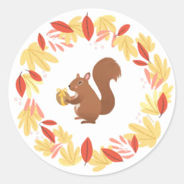 Sticker Rond Écureuil d'automne avec la noix