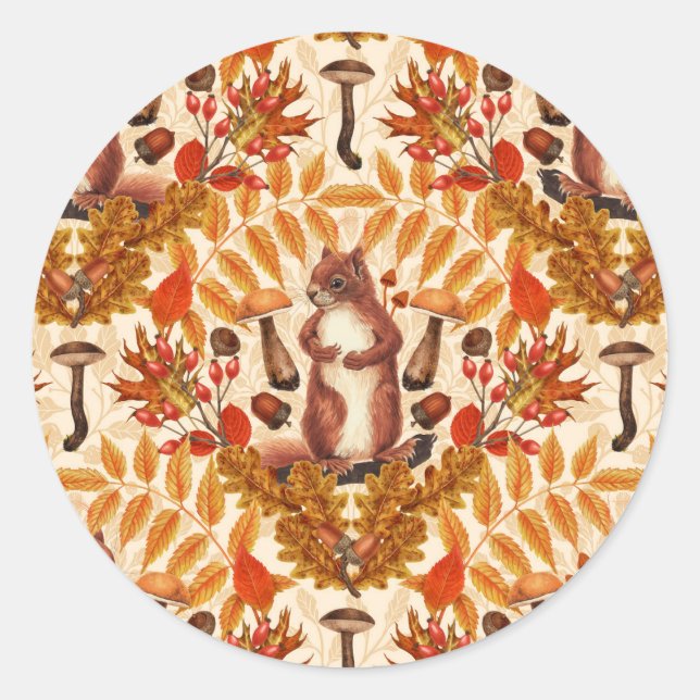 Sticker Rond Écureuil d'automne sur blanc (Devant)
