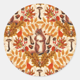 Sticker Rond Écureuil d'automne sur blanc