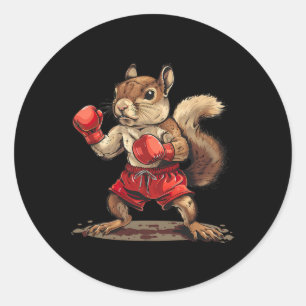 Sticker Rond Écureuil de boxe avec gants de boxe Kickboxing Amu