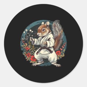 Sticker Rond Écureuil de kickboxing floral judoka amateur d'écu