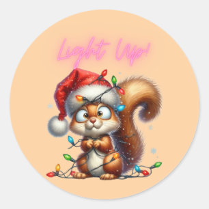 Sticker Rond Écureuil de Noël avec la carte Festive