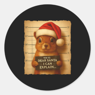Sticker Rond Écureuil de Noël drôle - Chapeau de Père Noël d'éc