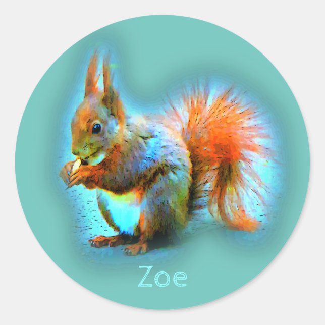 Sticker Rond Écureuil de style moderne sur les enfants turquois (Devant)