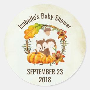 Sticker Rond Écureuil et Citrouille rustique Wreath STD