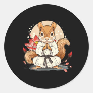 Sticker Rond Écureuil Karaté Mignon Lotus Flower Kickboxing Kun