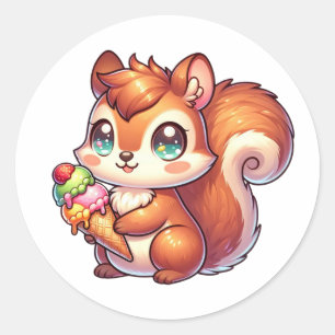 Sticker Rond écureuil mignon avec cône de crème glacée