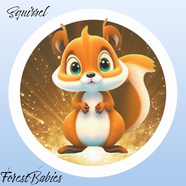 Sticker Rond Écureuil 🐿 mignon dessin animé animal en bois (🐿 Squirrel, ForestBabies Classic Round Sticker)