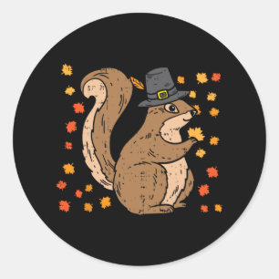 Sticker Rond Écureuil pèlerin mignon Thanksgiving Automne Autom