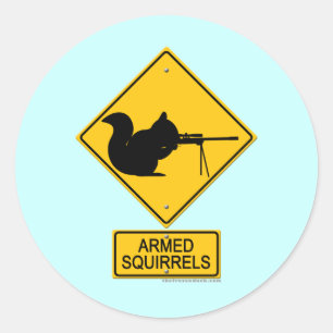 Sticker Rond Écureuils armés d'avertissement