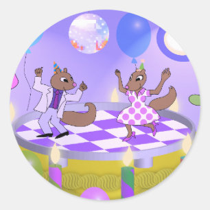 Sticker Rond Écureuils sur gâteau