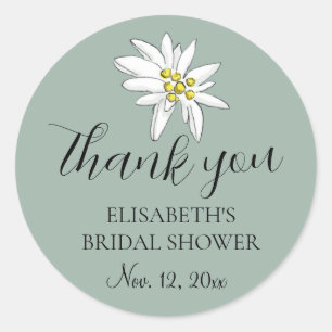 Sticker Rond Edelweiss Fleur Sauvage Charmant Mariage Sage