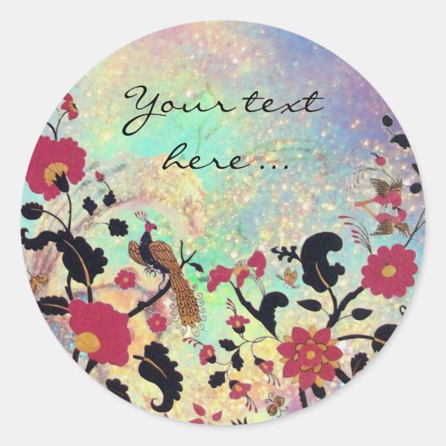 STICKER ROND EDEN/ INSÉPARABLES MARIAGES, PEACOCK ET ROSES ROSE (Devant)
