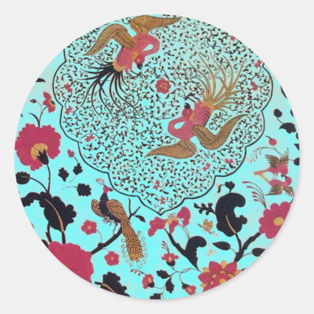STICKER ROND EDEN/ INSÉPARABLES MARIAGES, PEACOCK ET ROSES ROSE (Devant)