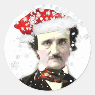 Sticker Rond Edgar Allan Poe Casquette de Noël Snowflake
