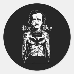 Sticker Rond Edgar Allan Poe Classic Drôle Horreur avec Corbeau