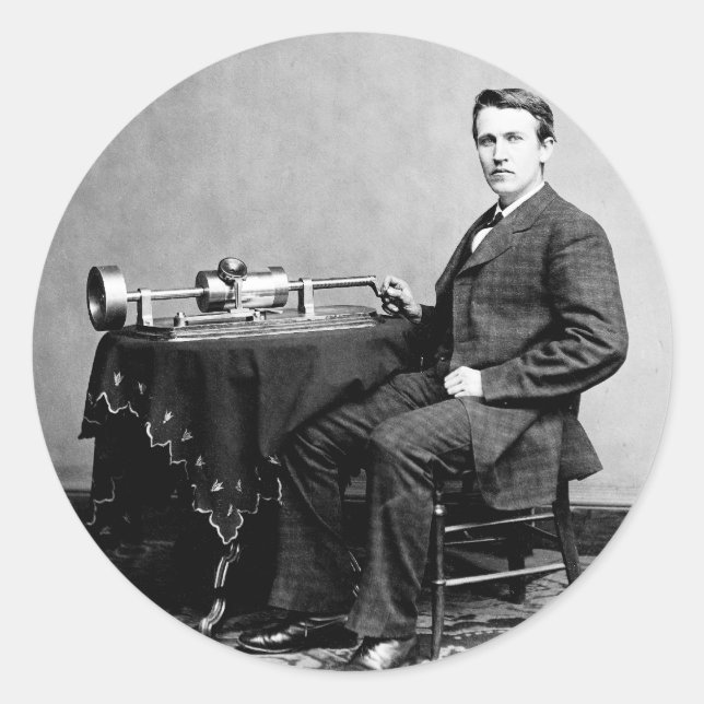 Sticker Rond Edison et son phonographe 1887 (Devant)
