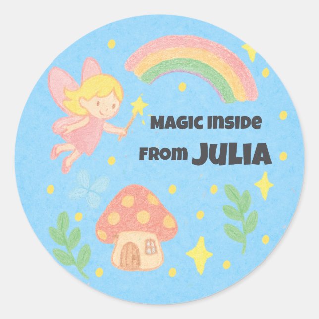 Sticker Rond Editable Crayon Style – Fairy Mushroom Forest  (Devant)