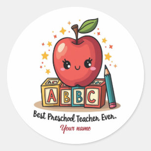 Sticker Rond Editable Cute Teacher Apple Design
