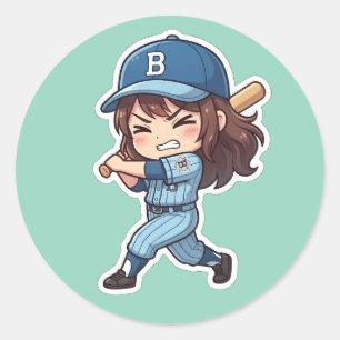 Sticker Rond Édition Chibi Baseball - Le Frappeur Puissant