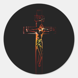 Sticker Rond Édition de noir de croix de sur du Christ
