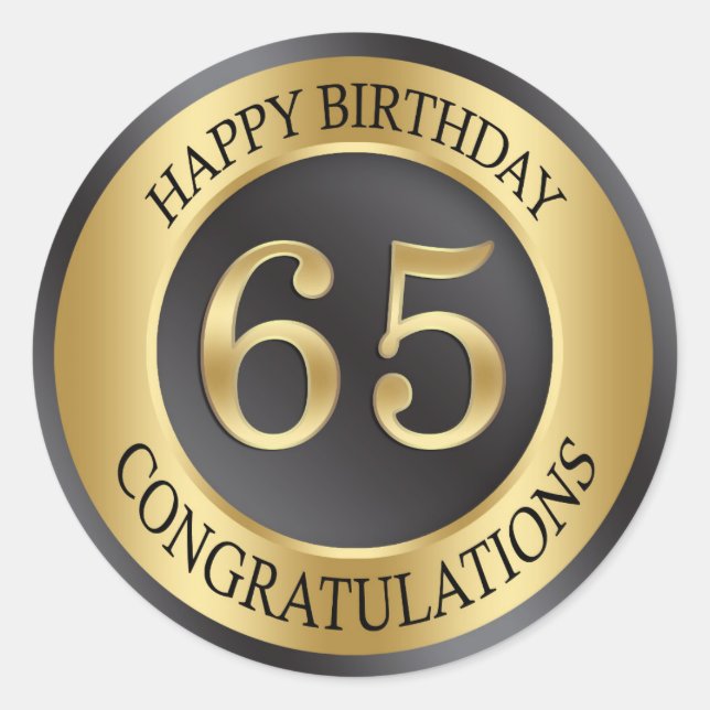 Sticker Rond Effet d'or 65e anniversaire (Devant)