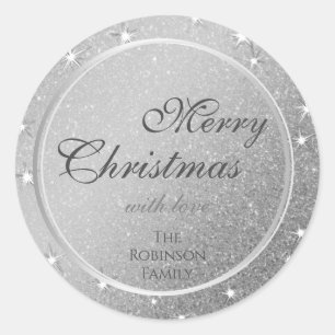 Sticker Rond Effet Parties scintillant argenté élégant Noël mod