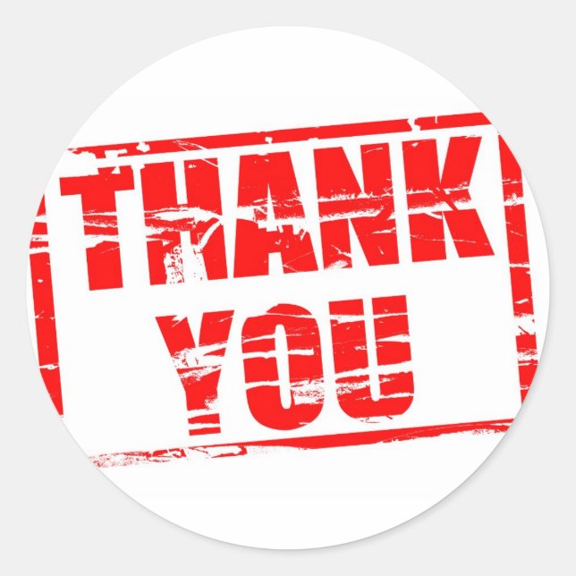Sticker Rond effet tampon en caoutchouc rouge Merci (Devant)