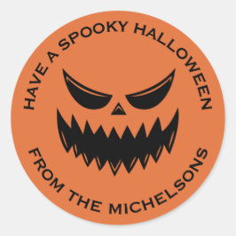 Sticker Rond Éffrayant automne Halloween Jack-o'-lantern visage