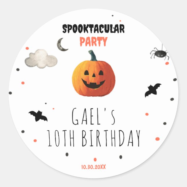 Sticker Rond Éffrayant Boo Citrouille Anniversaire de enfant Ha (Devant)